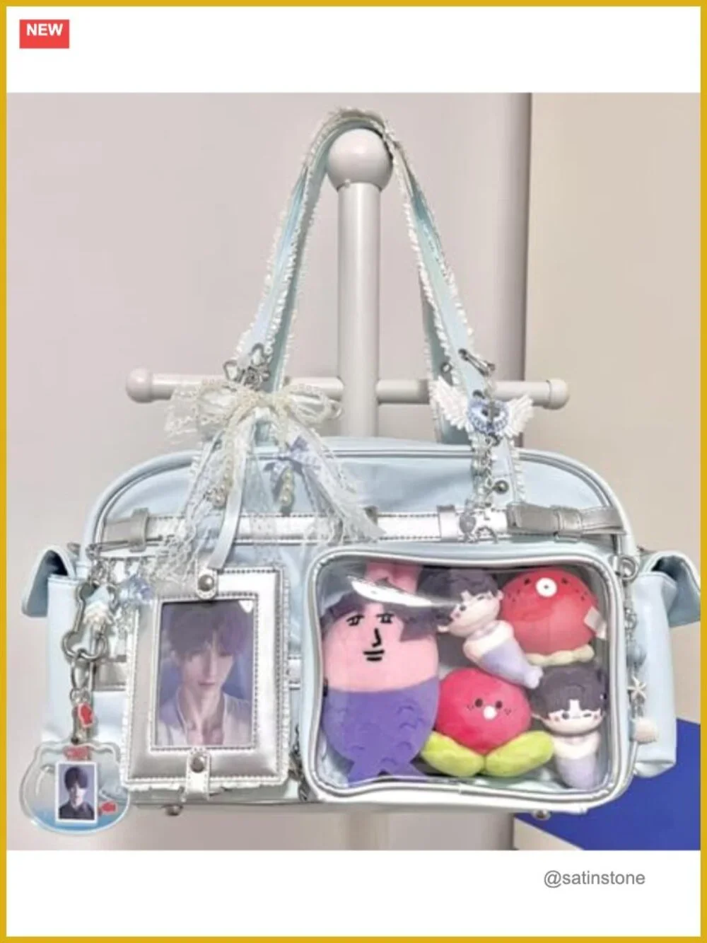 Large Ita Bag for Pin Display - Faux Leather Nylon Crossbody Tote with